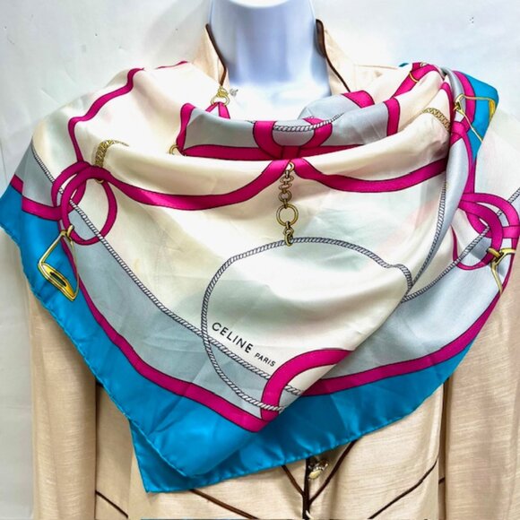 The Celine Paris Silk Scarf is a luxurious  colorful floral pattern in shades of - Picture 4 of 6